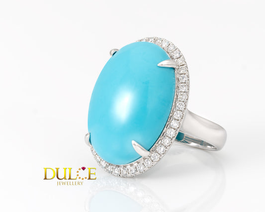 18K Gold Sleeping Beauty Turquoise Diamond  Ring