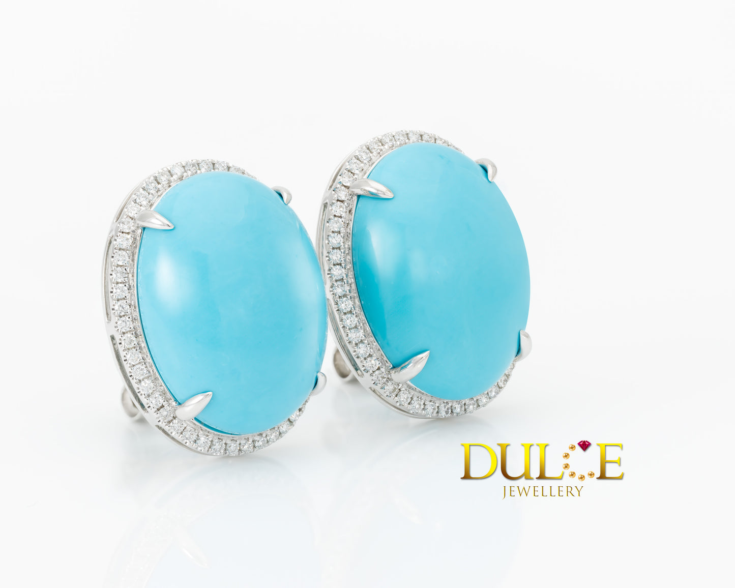 18K Gold Sleeping Beauty Turquoise Diamond Earrings