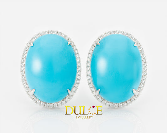 18K Gold Sleeping Beauty Turquoise Diamond Earrings