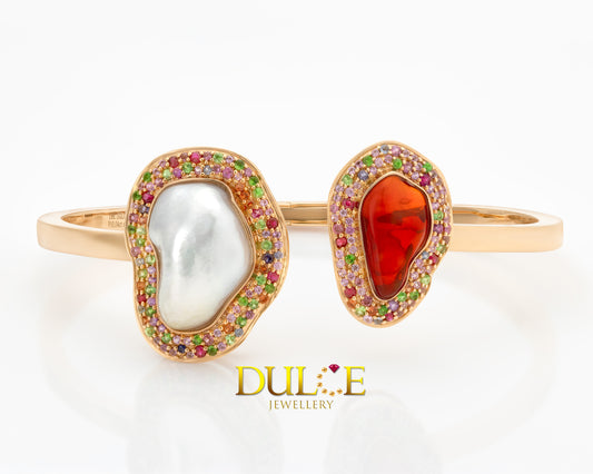 18K Gold Fire Opal & Multi-color Gemstone Earrings