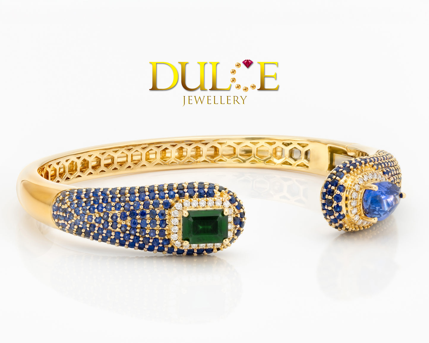 18K Gold Blue Sapphire & Tsavorite Diamond Bangle