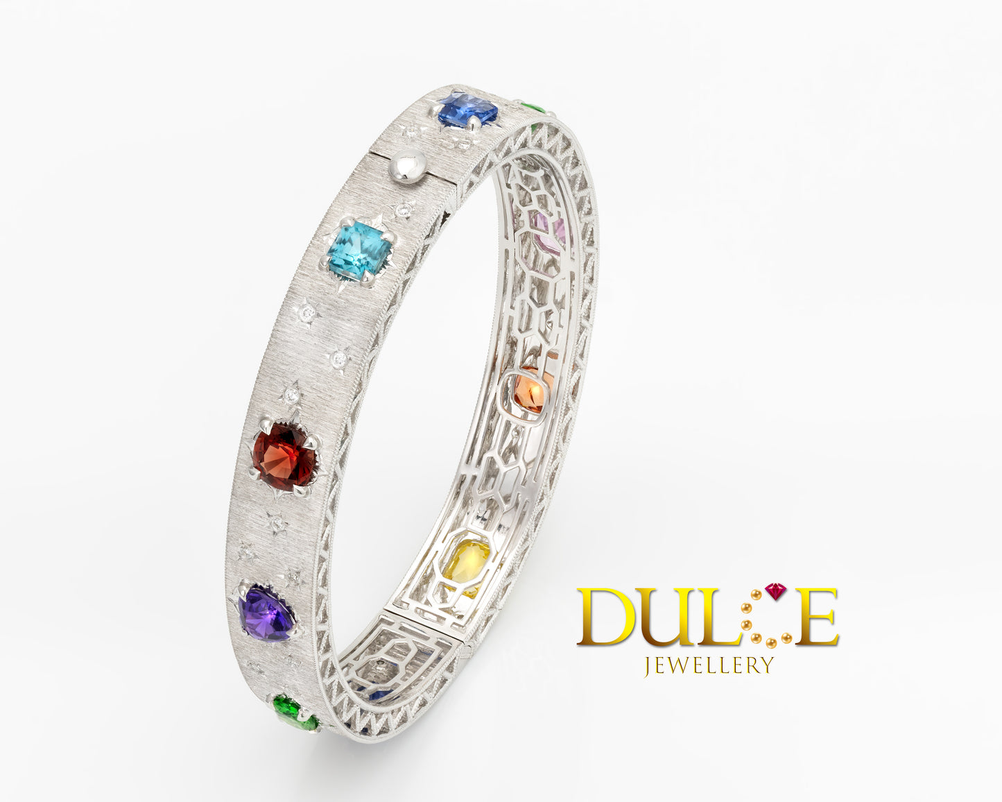 18K Gold Multi-Color Gemstones Bangle