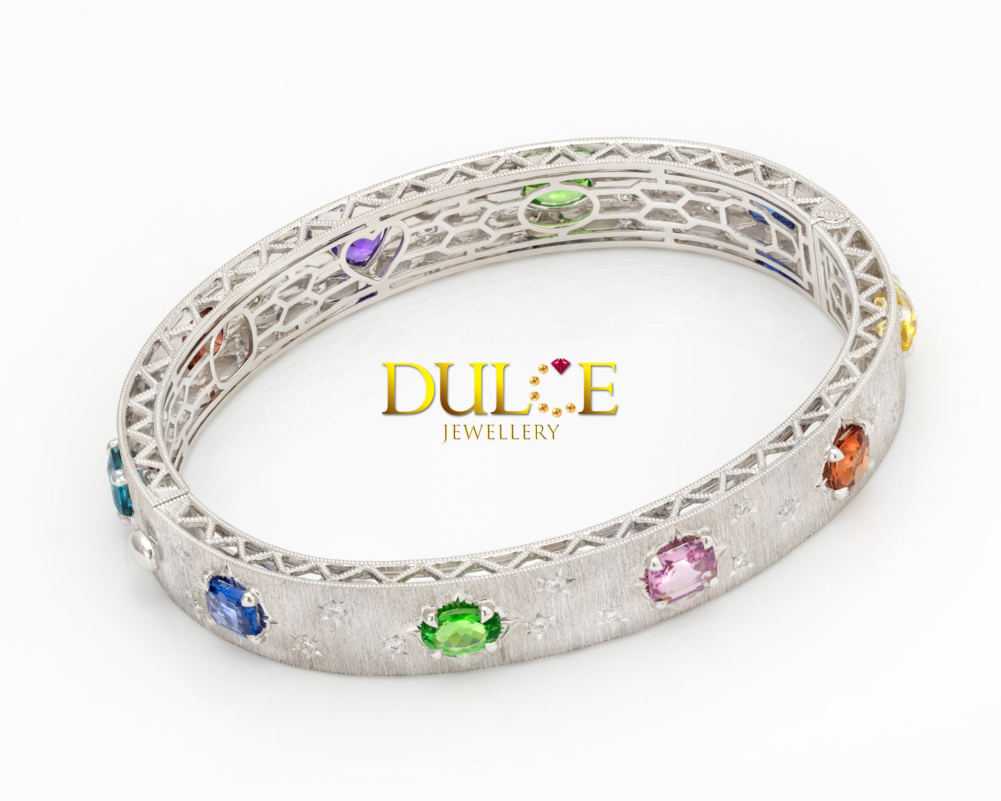 18K Gold Multi-Color Gemstones Bangle