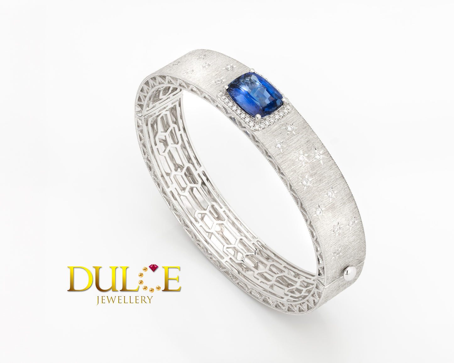 18K Gold Blue Sapphire & Diamond Bangle