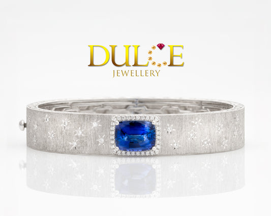 18K Gold Blue Sapphire & Diamond Bangle