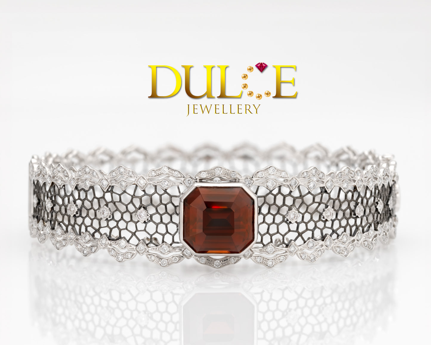 18K Gold Red Zircon & Diamond Bangle