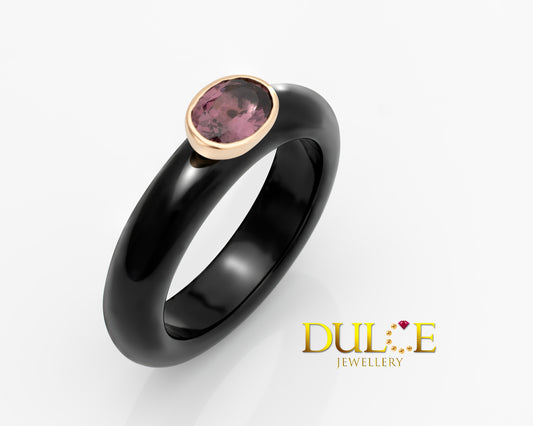 18K Gold Spinel Black Agate Ring