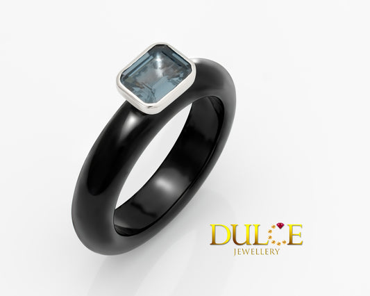 18K Gold Spinel Black Agate Ring