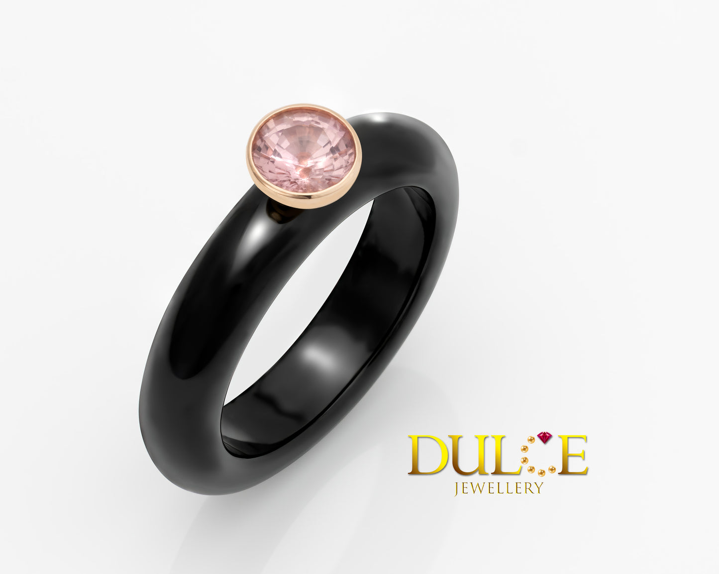 18K Gold Zircon Black Agate Ring