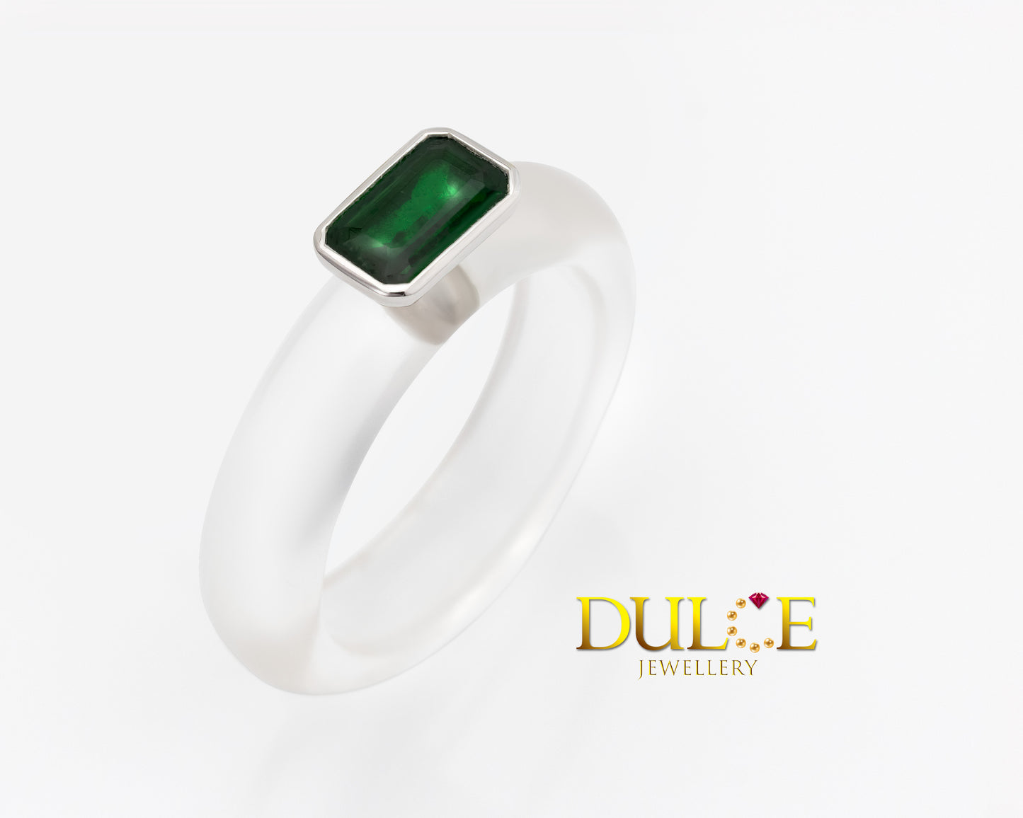 18K Gold Tsavorite White Quartz Ring