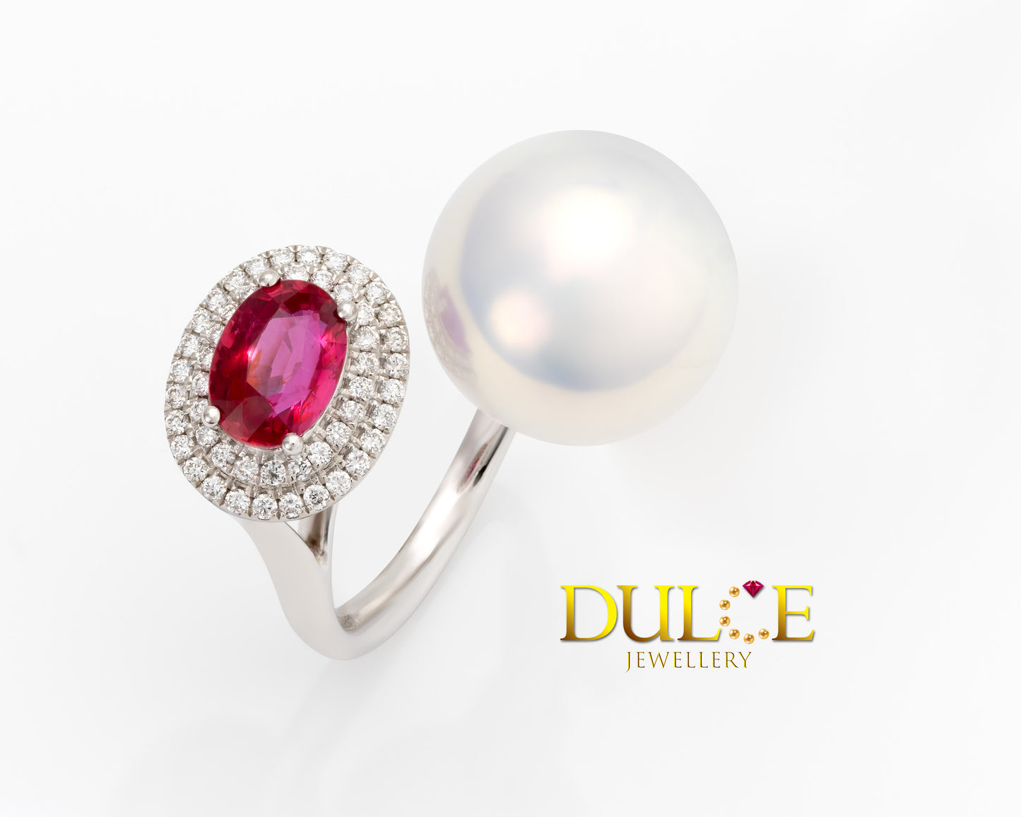 18K Gold No Heat Ruby & Freshwater Pearl Diamond Ring