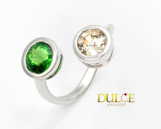 18K Gold Tsavorite & Zircon Ring