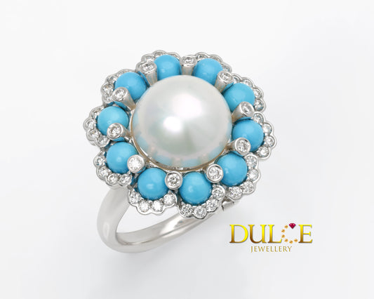 18K Gold Sleeping Beauty Turquoise Diamond Ring