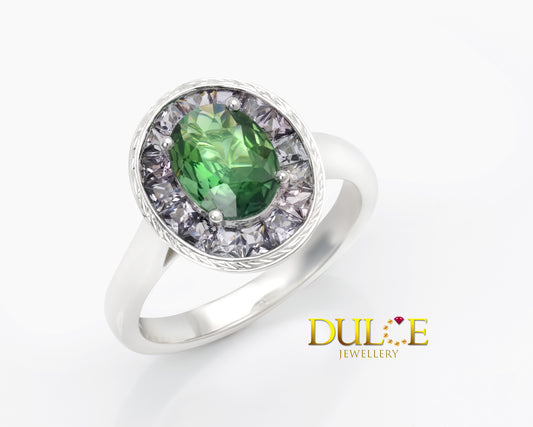 18K Gold Green Sapphire & Spinel Ring