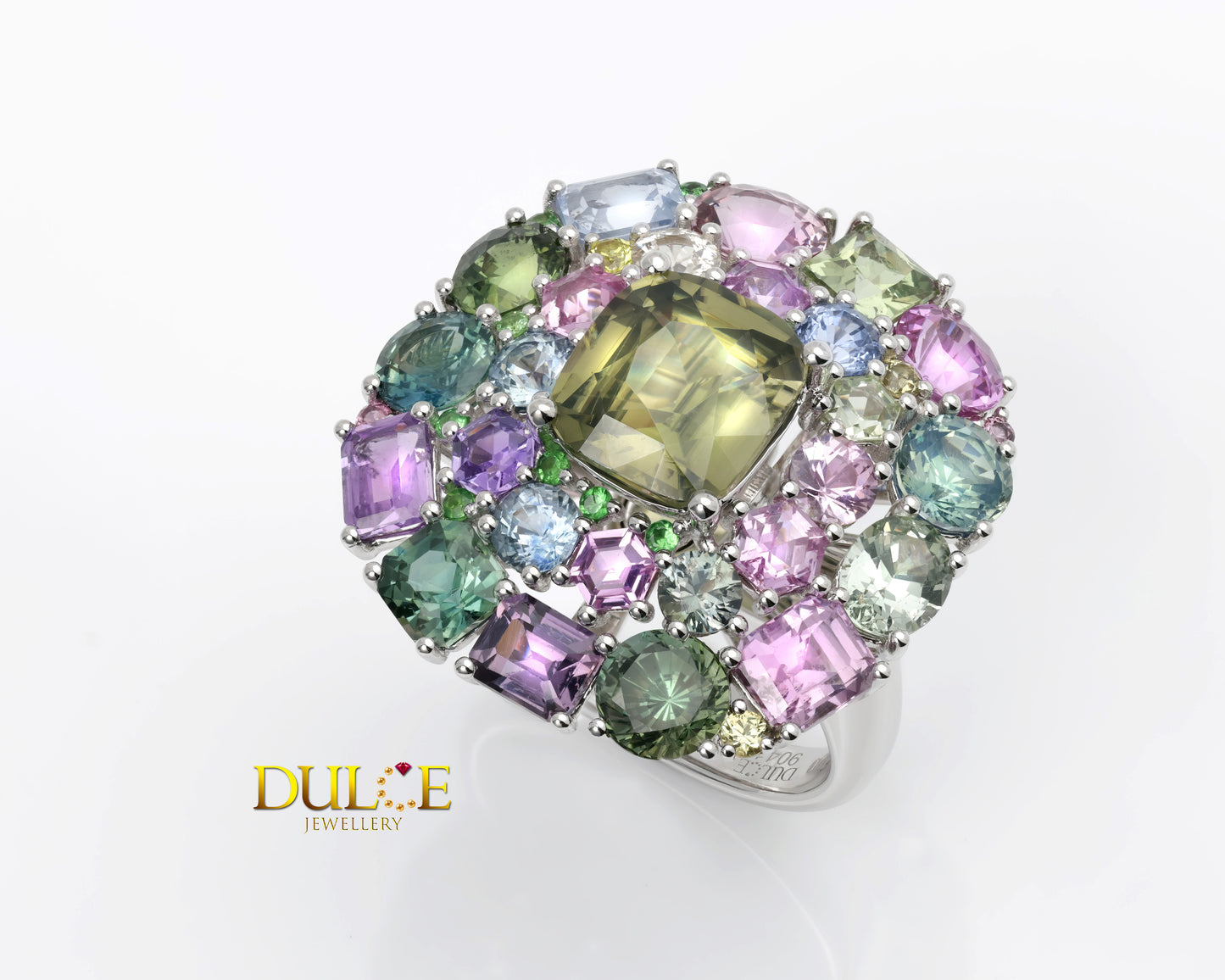 18K Gold Green Zircon & Multi-Color Gemstone Dual Purpose Ring/Pendant