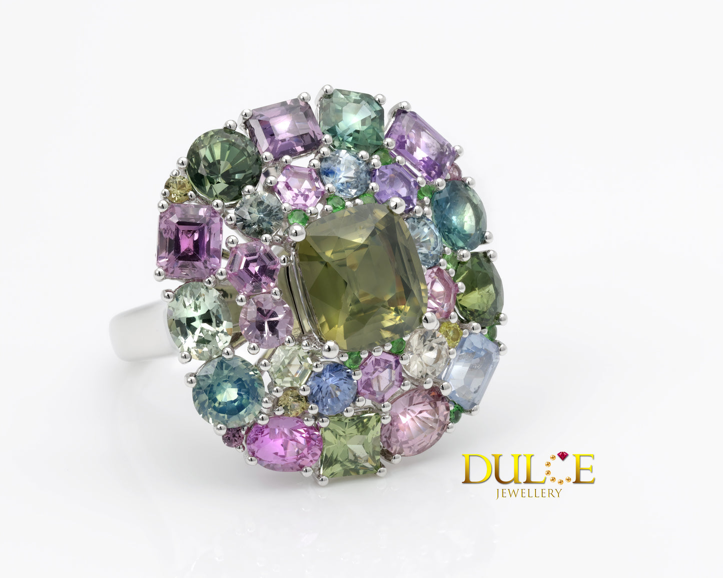 18K Gold Green Zircon & Multi-Color Gemstone Dual Purpose Ring/Pendant