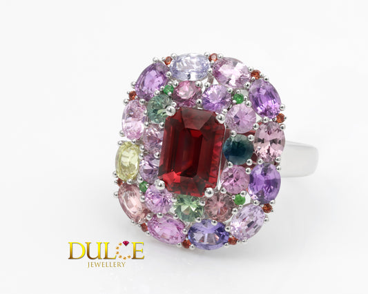 18K Gold Garnet & Multi-Color Gemstone Dual Purpose Ring/Pendant