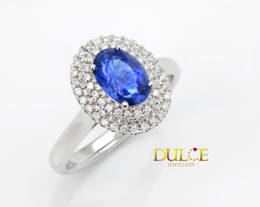 18K Gold Blue Sapphire & Diamond Ring