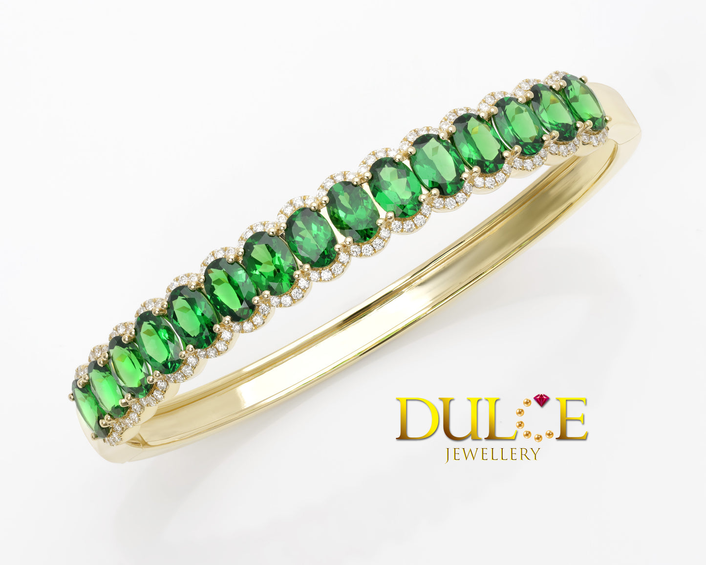 18K Gold Tsavorite & Diamond Bangle