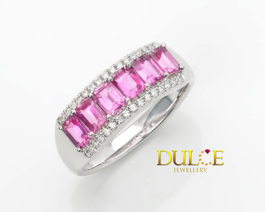 18K Gold Pink Sapphire & Diamond Ring