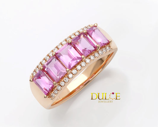 18K Gold Pink Sapphire & Diamond Ring