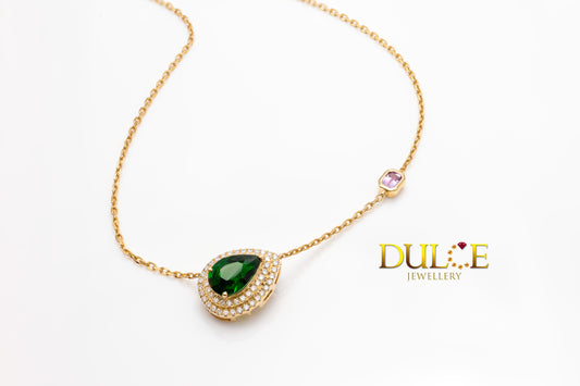 18K Yellow Gold Tsavorite, Sapphire & Diamond Necklace (GNTSV4774)