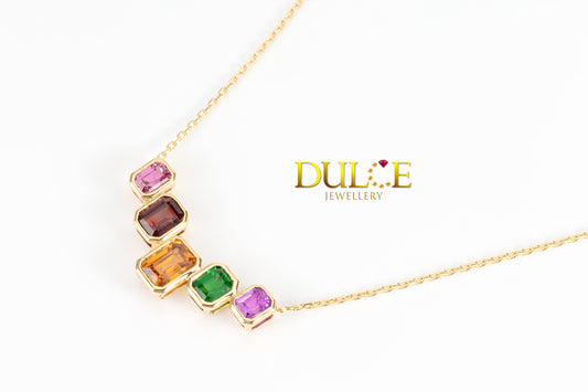 18K Yellow Gold Multi-color Brown Zircon, Spinel & Sapphire Necklace (GNBRZ5255)