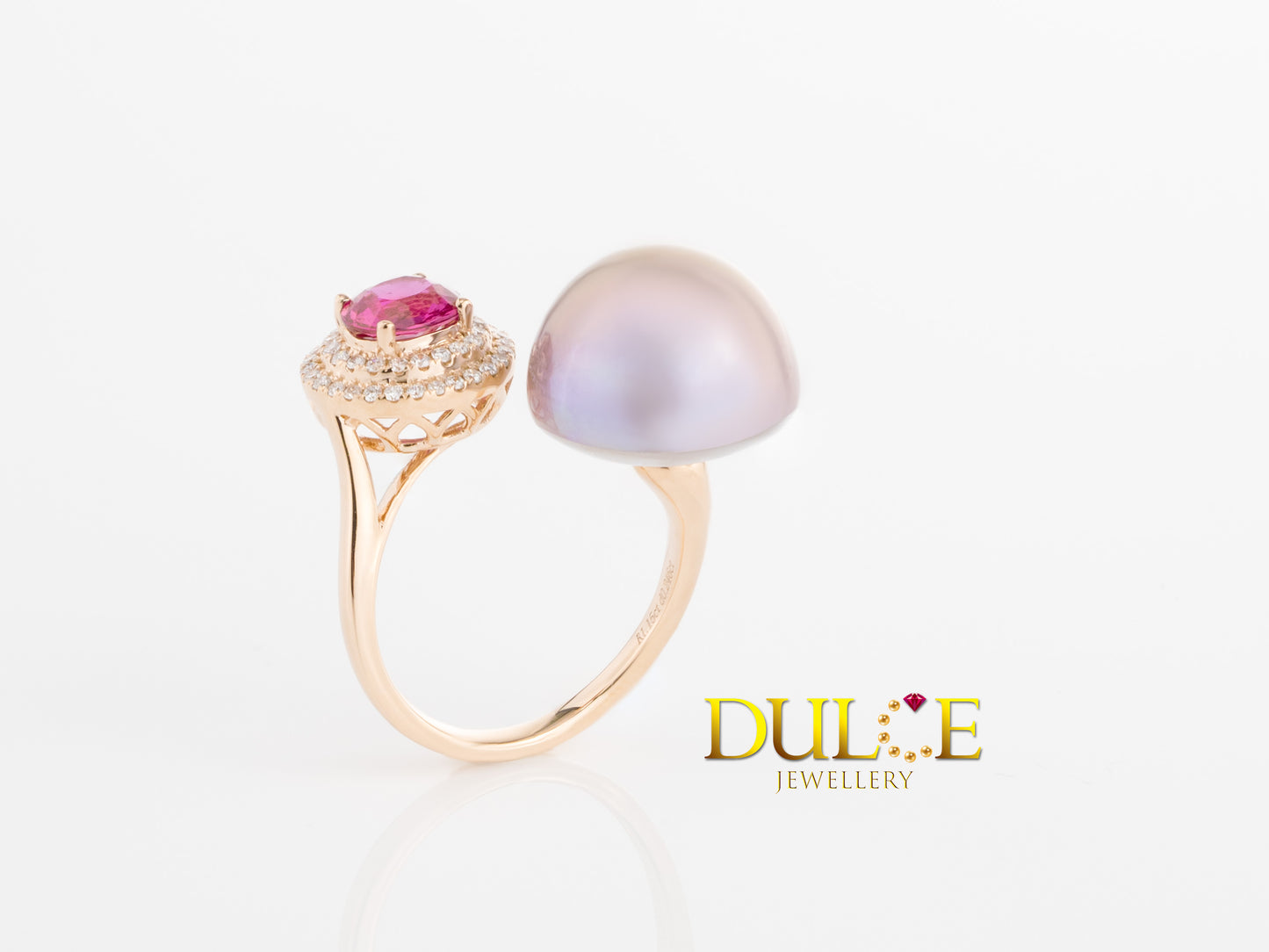 18K Gold Ruby & Freshwater Mabe Diamond Ring