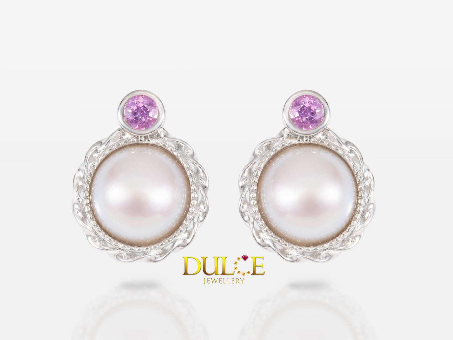 Pink Sapphire & Freshwater Mabe Silver Earrings