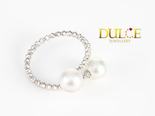 18K White Gold Freshwater Pearls Ring