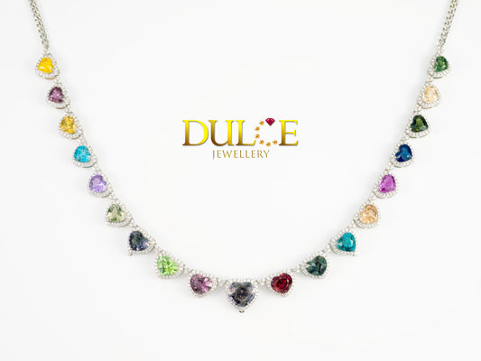 18K Gold Multi Color Sapphire, Tsavorite, Zircon & Spinel Diamond Necklace (GNMC6030)