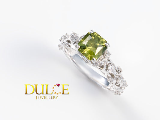 18K Gold Green Sapphire & Diamond Ring (GRGS&D6442)