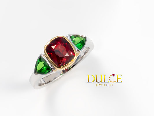 18K Gold Tsavorite & Red Spinel Ring (GRSPTSV5806)