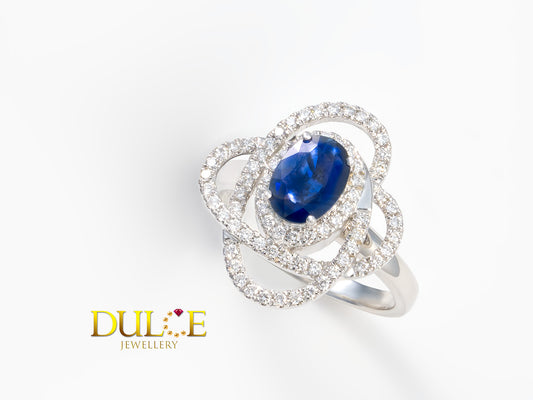 18K Gold Blue Sapphire & Diamond Ring (GRBSDW6103)