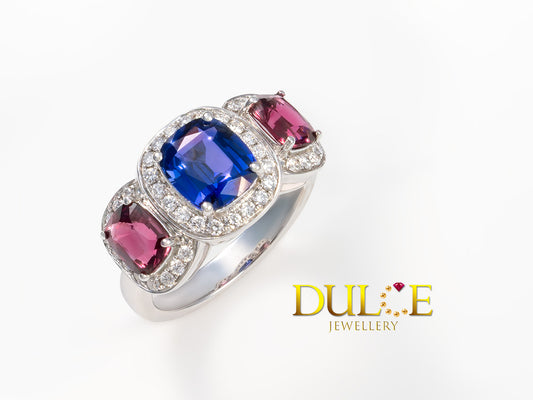 18K Gold Color Change Sapphire & Red Spinel Diamond Ring (GRCC&SP6163)