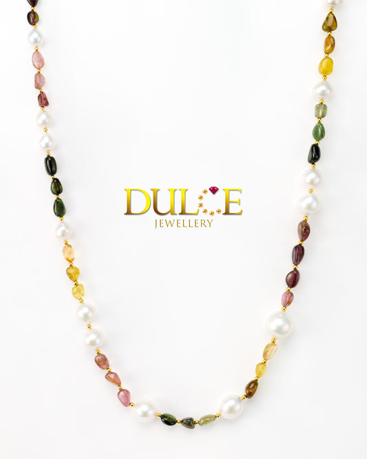 Silver Tourmaline Freshwater Pearls Necklace