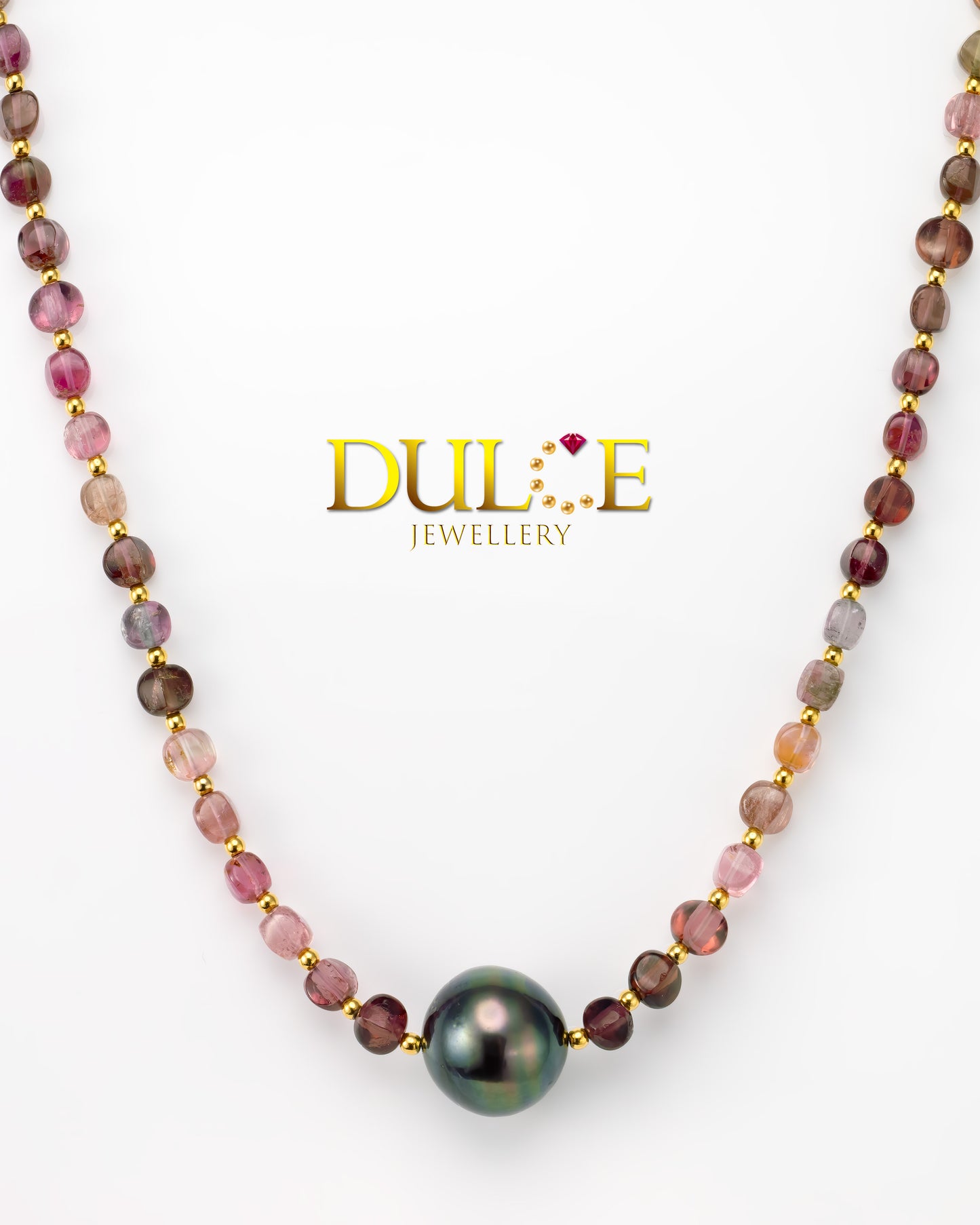 (Silver) Tourmaline & Tahitian Pearl Necklace (SNPT14TAH)