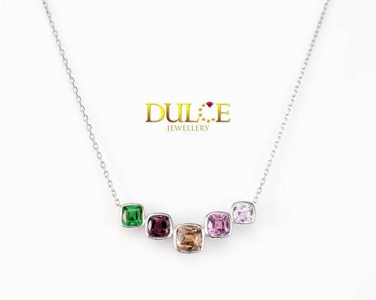 18K Gold Multi Color Gemstones Necklace