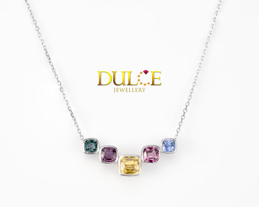 18K Gold Multi Color Gemstones Necklace