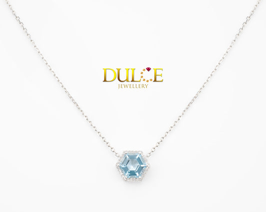 18K Gold Aquamarine Diamond Necklace