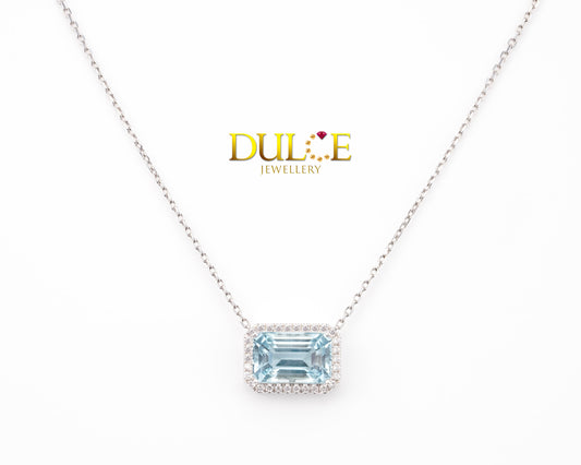 18K Gold Aquamarine Diamond Necklace