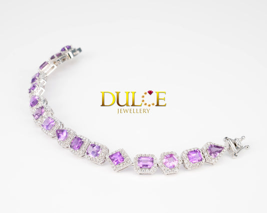 18K Gold No Heat Purple Sapphire Bracelet