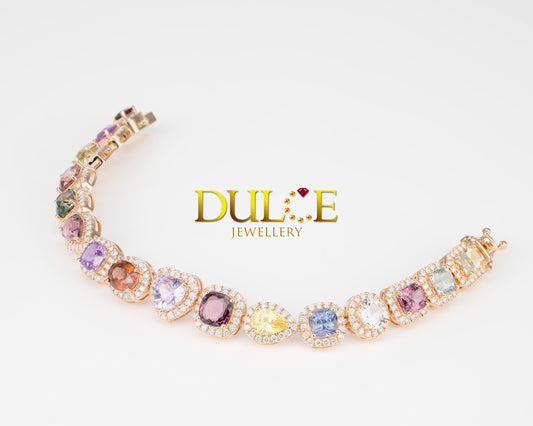 18K Gold Multi Gemstones Bracelet