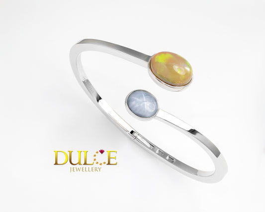 Opal & Star Sapphire Silver Bangle (SBANO&S2)