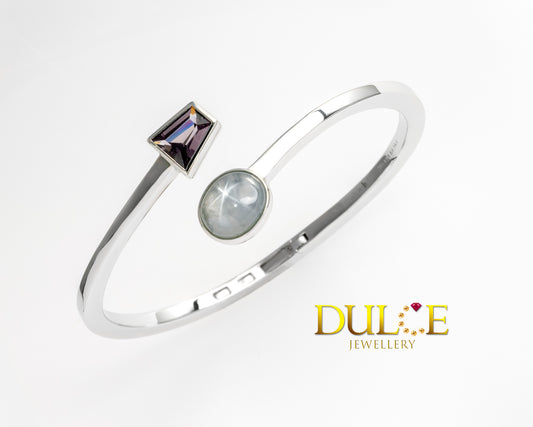 Star Sapphire & Spinel Silver Bangle (SBANS&SP5)