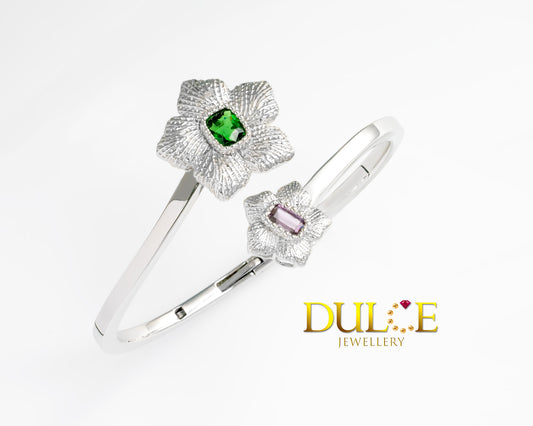 Tsavorite & Sapphire Silver Bangle (SBTSV&PS))