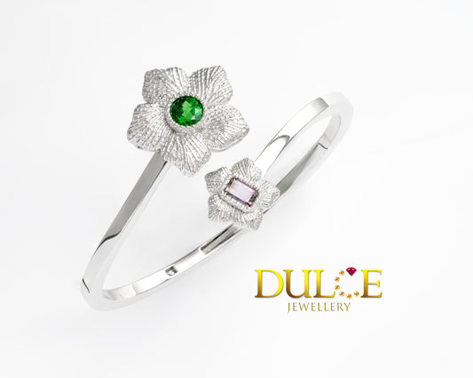 Tsavorite & Sapphire Silver Bangle (SBTSV&PS))