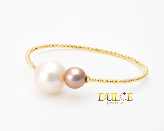 18K Gold Freshwater Pearls Bangle