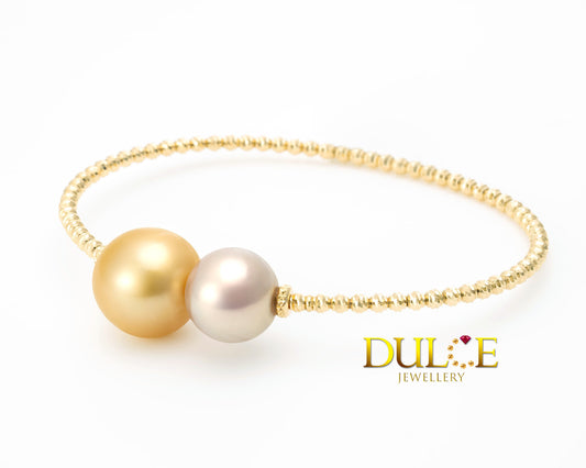 18K Gold Golden Southsea Pearl & Freshwater Pearl Bangle