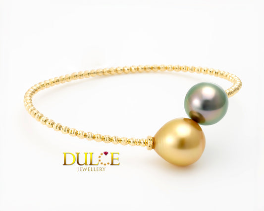 18K Gold Golden Southsea Pearl & Tahitian Pearl Bangle